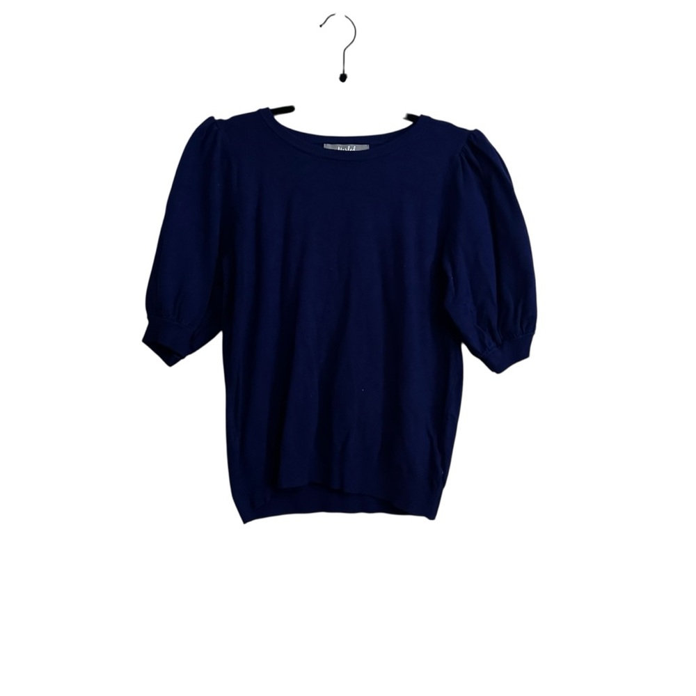 Marled Navy Blue Puff Sleeve Blouse Size Medium